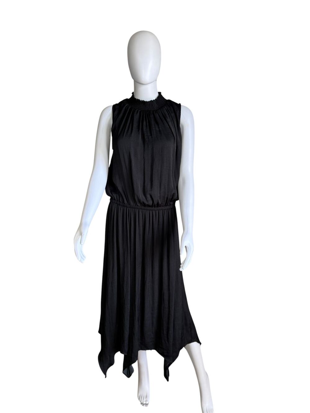 Roaman's Black Sleeveless Smocked Mock Neck Midi Dress Size 16W